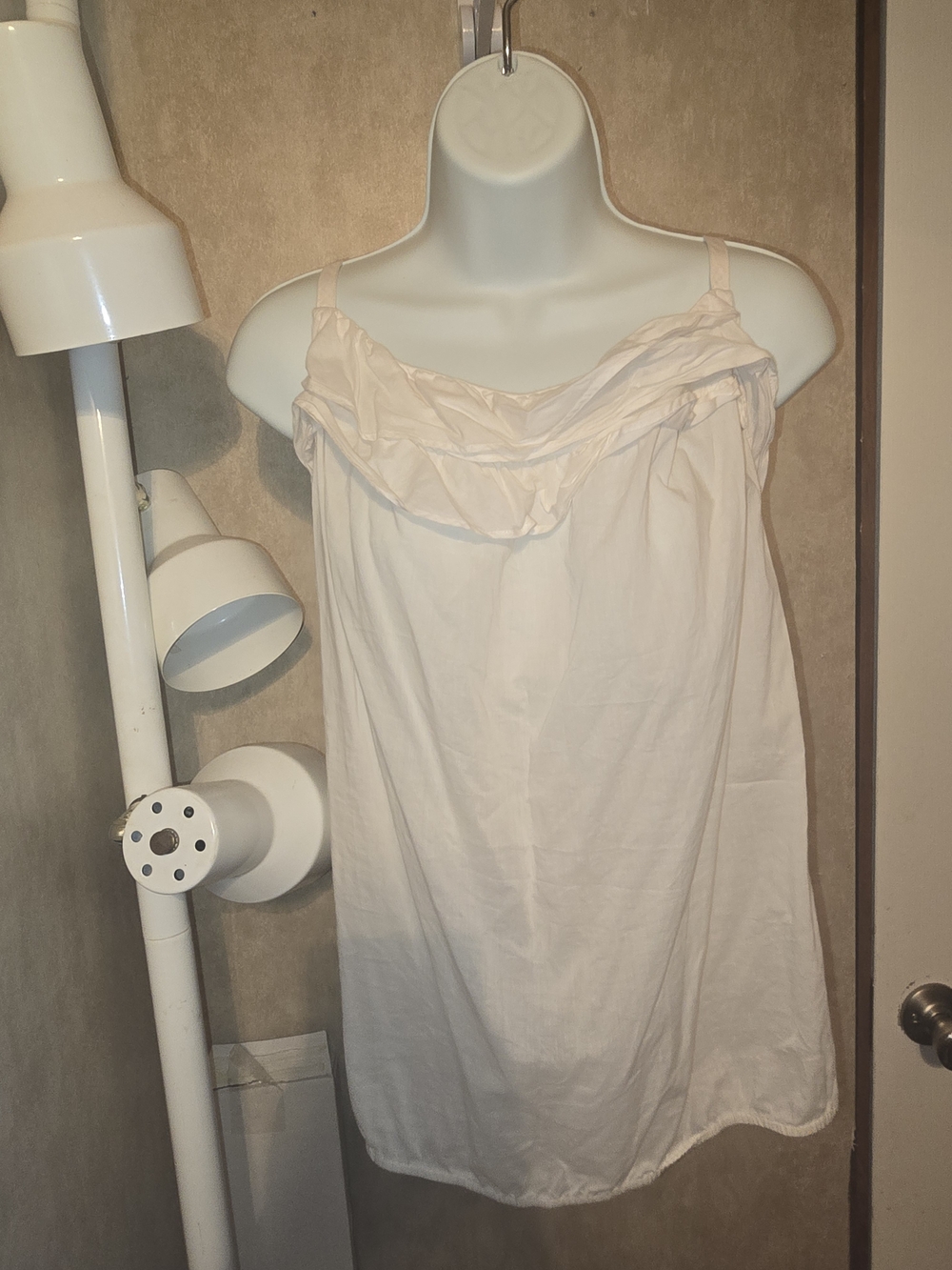 LOFT Cream Ruffle-Trim Sleep Chemise Dress